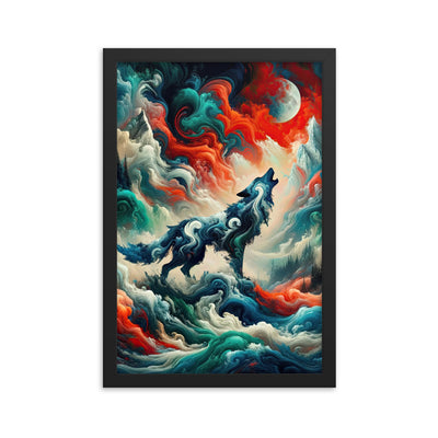 Abstrakte Kunst eines Wolfes in den Alpen mit Mustern aus eisigem Blau und Waldgrün verschmelzen mit feurigen Farben (AN) - Enhanced Matte xxx yyy zzz 30.5 x 45.7 cm