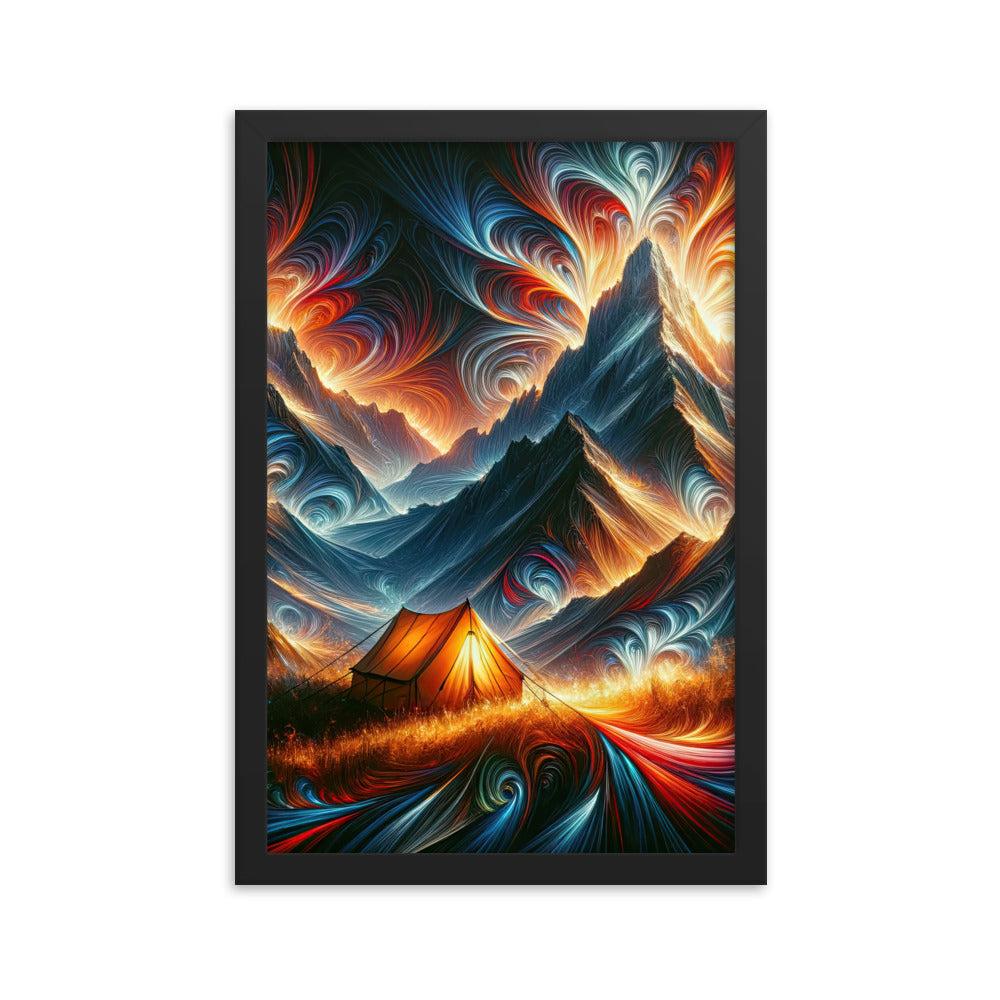 Abstrakte Kunst der Alpen, wo die Berge mit dynamischen Farben und Mustern pulsieren und eine Szene Energie schaffen - Enhanced Matte camping xxx yyy zzz 30.5 x 45.7 cm