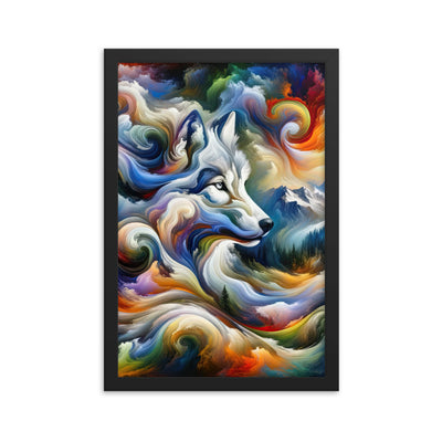 Abstraktes Alpen Gemälde: Wirbelnde Farben und Majestätischer Wolf, Silhouette (AN) - Premium Poster mit Rahmen xxx yyy zzz 30.5 x 45.7 cm