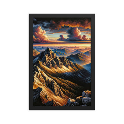 Alpen in Abenddämmerung: Acrylgemälde mit beleuchteten Berggipfeln - Premium Poster mit Rahmen berge xxx yyy zzz 30.5 x 45.7 cm