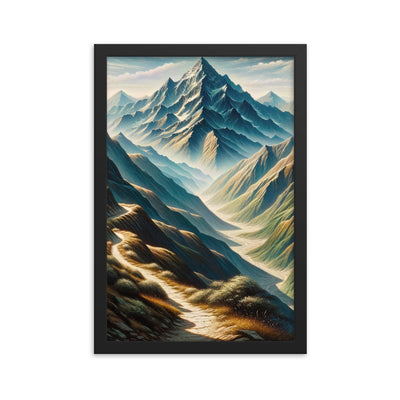 Berglandschaft: Acrylgemälde mit hervorgehobenem Pfad - Premium Poster mit Rahmen berge xxx yyy zzz 30.5 x 45.7 cm