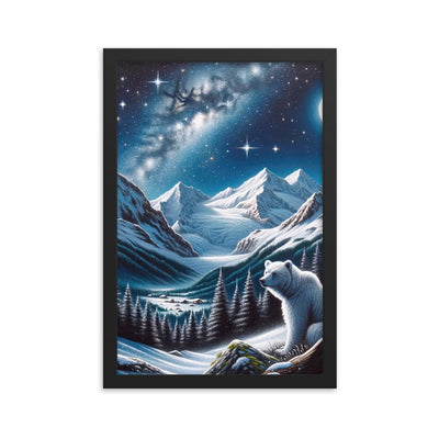 Sternennacht und Eisbär: Acrylgemälde mit Milchstraße, Alpen und schneebedeckte Gipfel - Premium Poster mit Rahmen camping xxx yyy zzz 30.5 x 45.7 cm