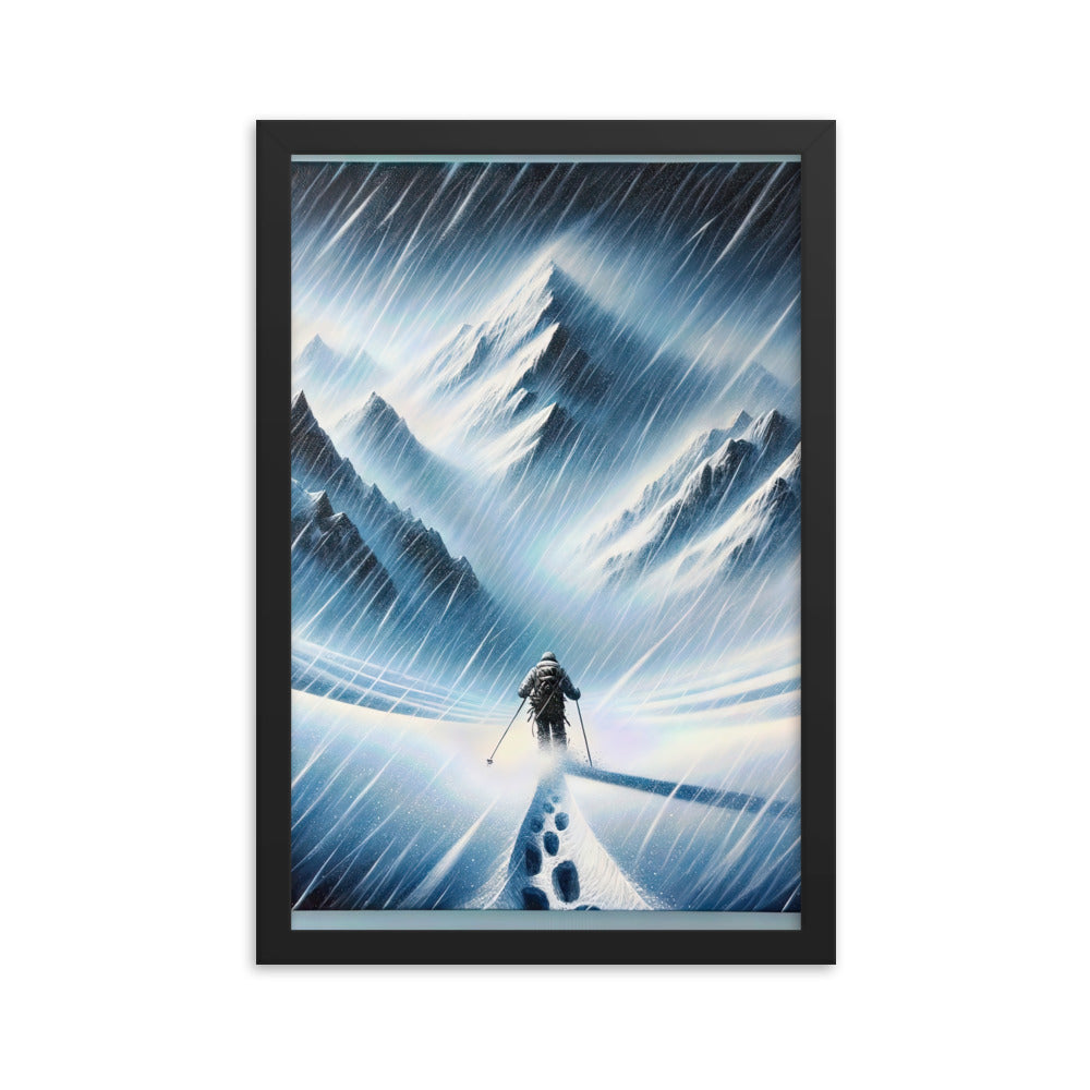 Wanderer und Bergsteiger im Schneesturm: Acrylgemälde der Alpen - Premium Poster mit Rahmen wandern xxx yyy zzz 30.5 x 45.7 cm