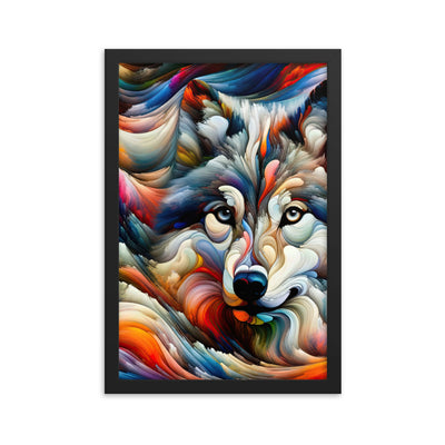 Abstrakte Kunst der Alpen mit einem Wolf. Chaotischer Tanz aus Farben und Formen. Surreale Landschaft (AN) - Enhanced Matte Paper Framed xxx yyy zzz 30.5 x 45.7 cm