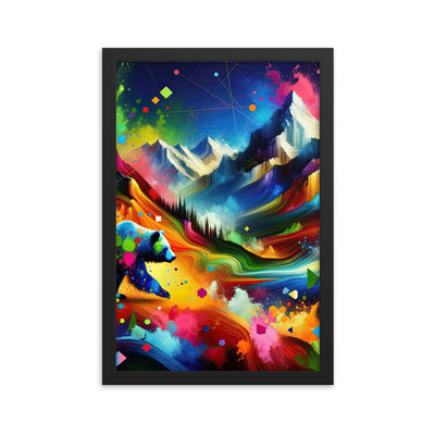Neonfarbener Alpen Bär in abstrakten geometrischen Formen - Premium Poster mit Rahmen camping xxx yyy zzz 30.5 x 45.7 cm