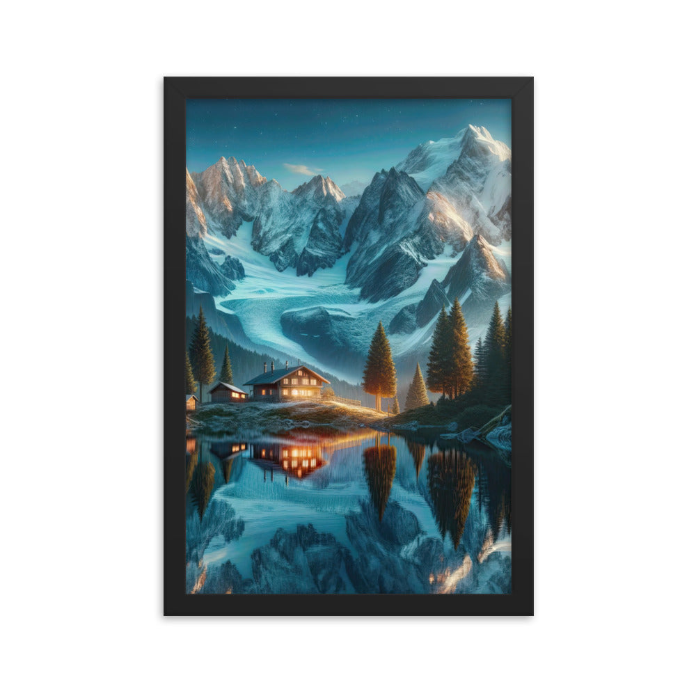 Stille Alpenmajestätik: Digitale Kunst mit Schnee und Bergsee-Spiegelung - Premium Poster mit Rahmen berge xxx yyy zzz 30.5 x 45.7 cm