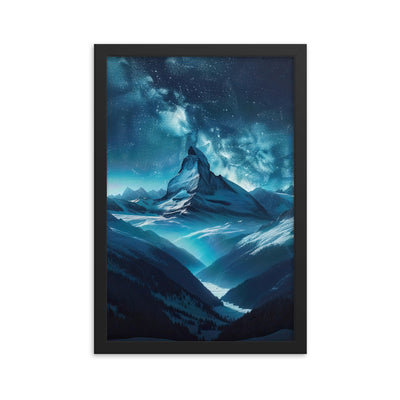 Winterabend in den Bergen: Digitale Kunst mit Sternenhimmel - Premium Poster mit Rahmen berge xxx yyy zzz 30.5 x 45.7 cm