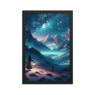 Stille Alpennacht: Digitale Kunst mit Gipfeln und Sternenteppich - Premium Poster mit Rahmen wandern xxx yyy zzz 30.5 x 45.7 cm