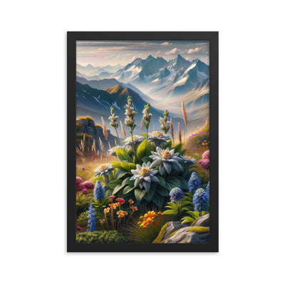 Alpine Flora: Digitales Kunstwerk mit lebendigen Blumen - Premium Poster mit Rahmen berge xxx yyy zzz 30.5 x 45.7 cm