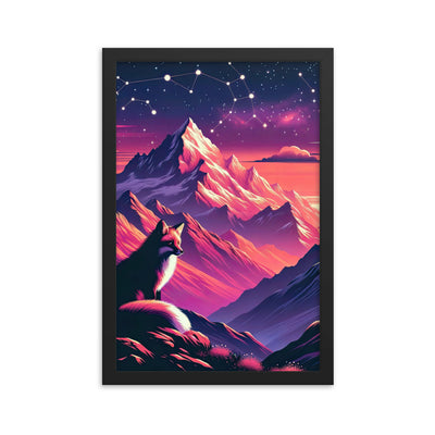 Fuchs im dramatischen Sonnenuntergang: Digitale Bergillustration in Abendfarben - Premium Poster mit Rahmen camping xxx yyy zzz 30.5 x 45.7 cm