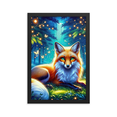 Funkelnder Nachtfuchs auf Waldlichtung mit Feuerwerk - Premium Poster mit Rahmen camping xxx yyy zzz 30.5 x 45.7 cm