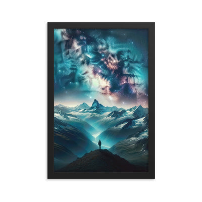 Alpennacht mit Milchstraße: Digitale Kunst mit Bergen und Sternenhimmel - Premium Poster mit Rahmen wandern xxx yyy zzz 30.5 x 45.7 cm