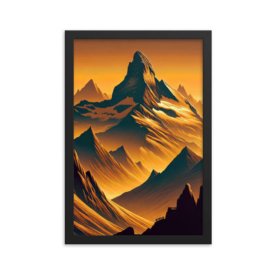 Fuchs in Alpen-Sonnenuntergang, goldene Berge und tiefe Täler - Premium Poster mit Rahmen camping xxx yyy zzz 30.5 x 45.7 cm