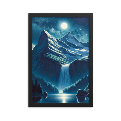 Legendäre Alpennacht, Mondlicht-Berge unter Sternenhimmel - Premium Poster mit Rahmen berge xxx yyy zzz 30.5 x 45.7 cm