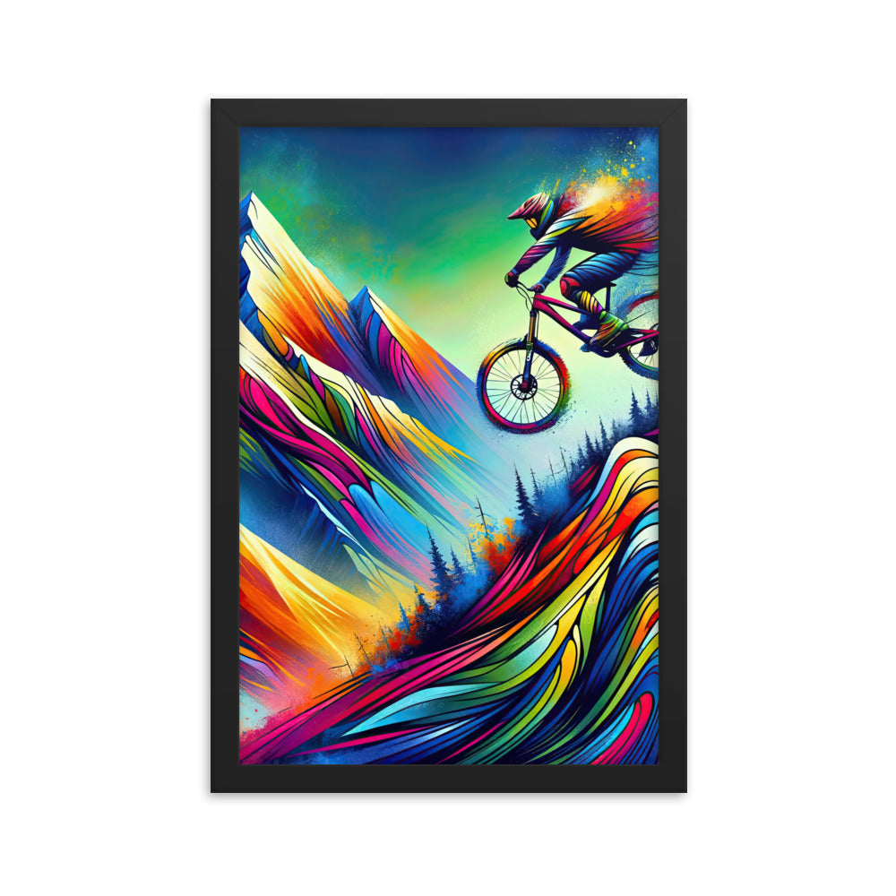 Mountainbiker in farbenfroher Alpenkulisse mit abstraktem Touch (M) - Premium Poster mit Rahmen xxx yyy zzz 30.5 x 45.7 cm