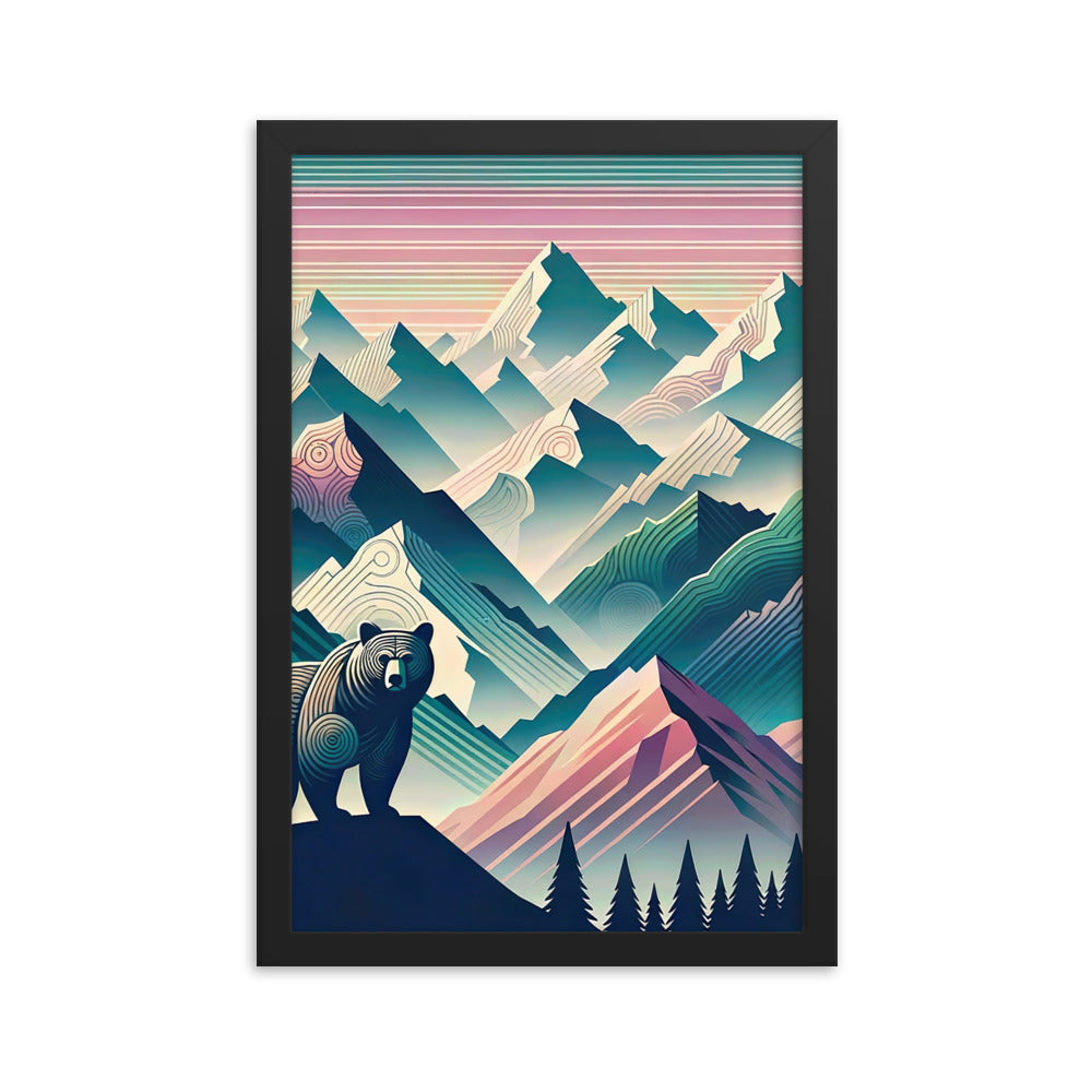 Bär im Panoramablick der Alpen, moderne Kunst-Gebirgsschichten - Premium Poster mit Rahmen camping xxx yyy zzz 30.5 x 45.7 cm