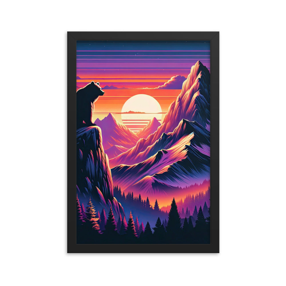 Alpen-Sonnenuntergang mit Bär auf Hügel, warmes Himmelsfarbenspiel - Premium Poster mit Rahmen camping xxx yyy zzz 30.5 x 45.7 cm