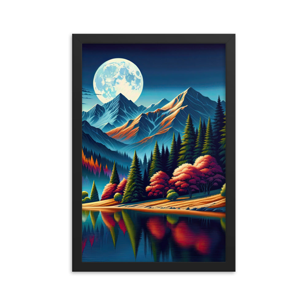 Ruhiger Herbstabend in den Alpen, grün-rote Berge - Premium Poster mit Rahmen berge xxx yyy zzz 30.5 x 45.7 cm