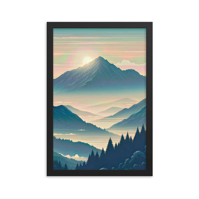 Bergszene bei Morgendämmerung, erste Sonnenstrahlen auf Bergrücken - Premium Poster mit Rahmen berge xxx yyy zzz 30.5 x 45.7 cm