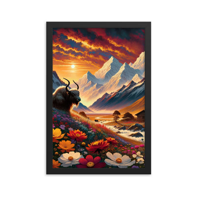 Magischer Alpenabend mit Hochlandkuh und goldener Sonnenkulisse - Premium Poster mit Rahmen berge xxx yyy zzz 30.5 x 45.7 cm