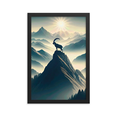 Morgendlicher Steinbock auf Alpengipfel, steile Berghänge - Premium Poster mit Rahmen berge xxx yyy zzz 30.5 x 45.7 cm