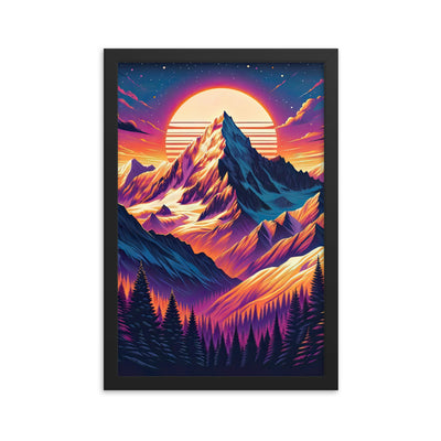 Lebendiger Alpen-Sonnenuntergang, schneebedeckte Gipfel in warmen Tönen - Premium Poster mit Rahmen berge xxx yyy zzz 30.5 x 45.7 cm