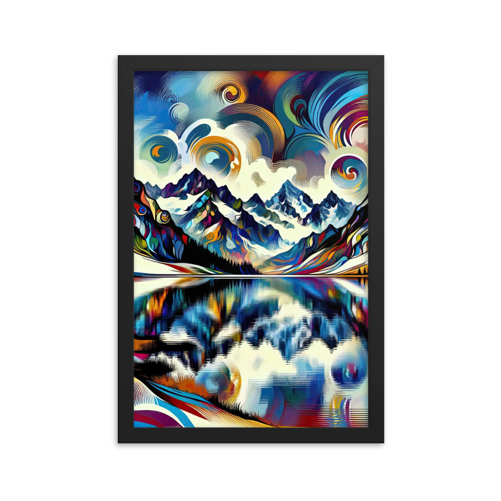 Alpensee im Zentrum eines abstrakt-expressionistischen Alpen-Kunstwerks - Premium Poster mit Rahmen berge xxx yyy zzz 30.5 x 45.7 cm