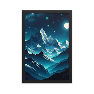 Sternenklare Nacht über den Alpen, Vollmondschein auf Schneegipfeln - Premium Poster mit Rahmen berge xxx yyy zzz 30.5 x 45.7 cm