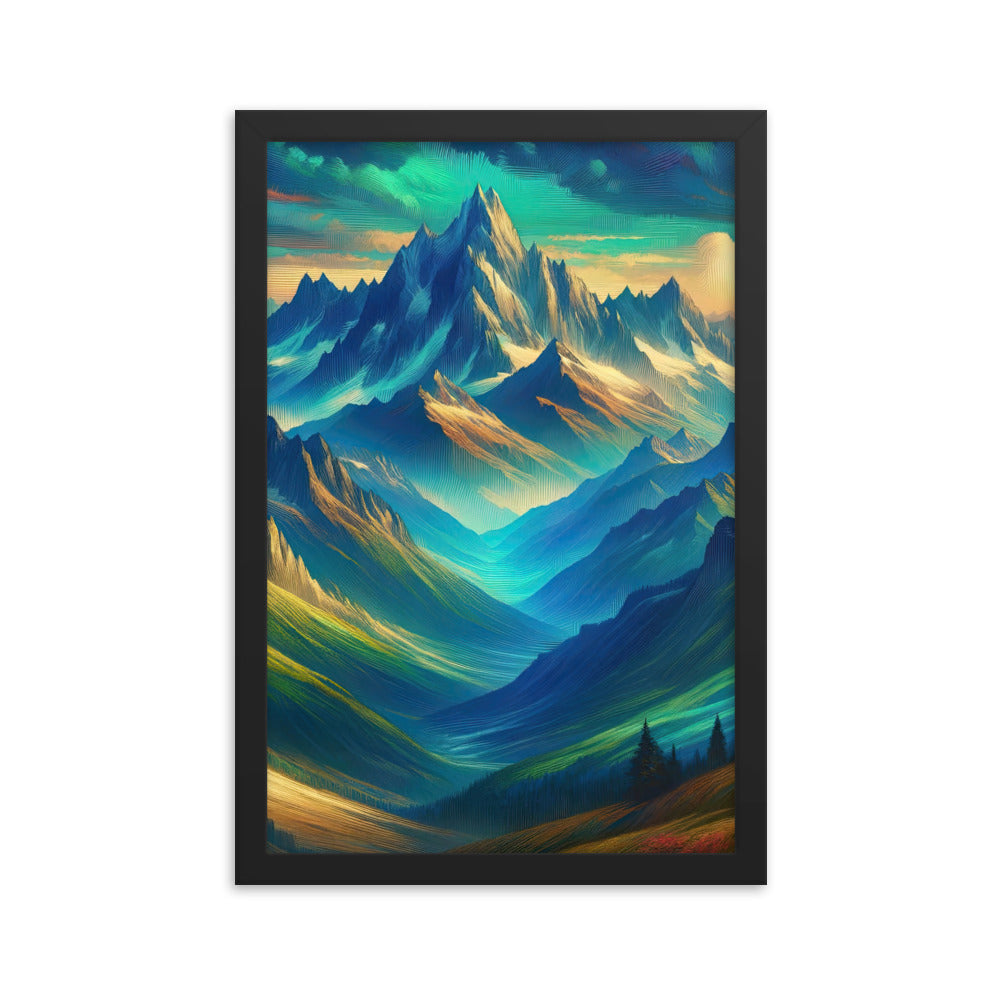Atemberaubende alpine Komposition mit majestätischen Gipfeln und Tälern - Premium Poster mit Rahmen berge xxx yyy zzz 30.5 x 45.7 cm