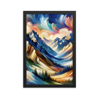 Alpen in abstrakter Expressionismus-Manier, wilde Pinselstriche - Premium Poster mit Rahmen berge xxx yyy zzz 30.5 x 45.7 cm