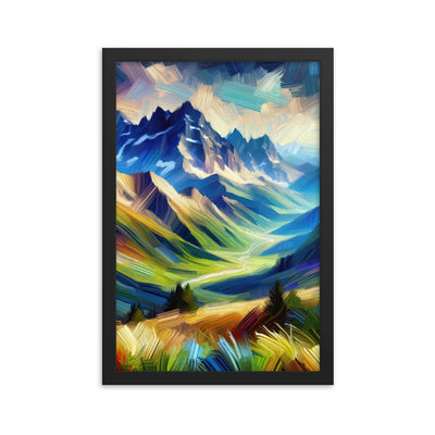 Impressionistische Alpen, lebendige Farbtupfer und Lichteffekte - Premium Poster mit Rahmen berge xxx yyy zzz 30.5 x 45.7 cm
