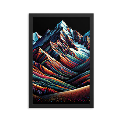 Pointillistische Darstellung der Alpen, Farbpunkte formen die Landschaft - Premium Poster mit Rahmen berge xxx yyy zzz 30.5 x 45.7 cm