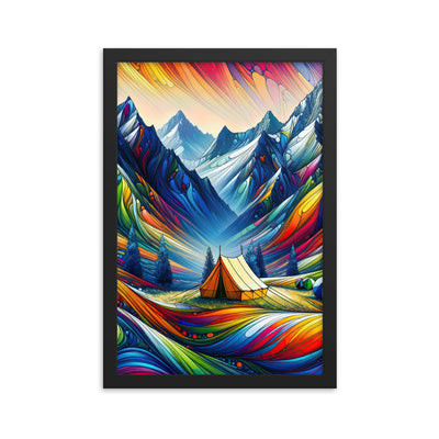 Surreale Alpen in abstrakten Farben, dynamische Formen der Landschaft - Premium Poster mit Rahmen camping xxx yyy zzz 30.5 x 45.7 cm