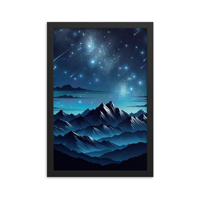 Alpen unter Sternenhimmel mit glitzernden Sternen und Meteoren - Premium Poster mit Rahmen berge xxx yyy zzz 30.5 x 45.7 cm