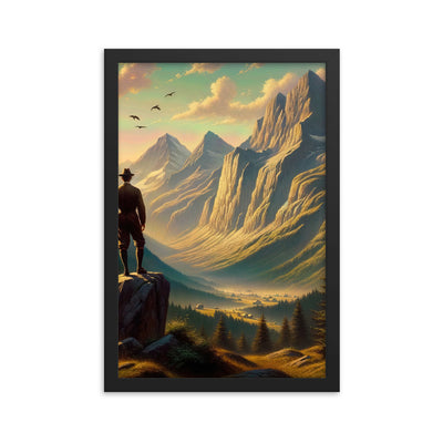Ölgemälde eines Schweizer Wanderers in den Alpen bei goldenem Sonnenlicht - Premium Poster mit Rahmen wandern xxx yyy zzz 30.5 x 45.7 cm