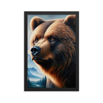 Ölgemälde, das das Gesicht eines starken realistischen Bären einfängt. Porträt - Premium Poster mit Rahmen camping xxx yyy zzz 30.5 x 45.7 cm