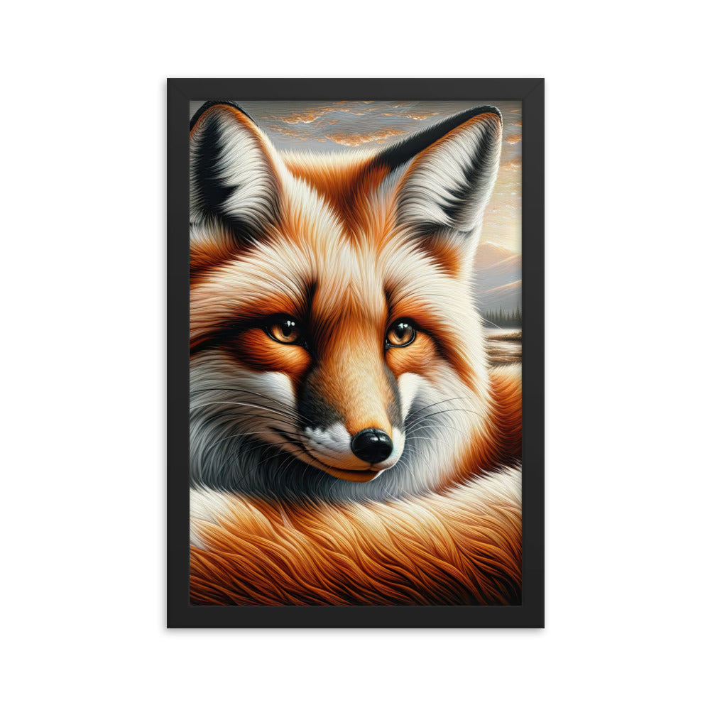 Ölgemälde eines nachdenklichen Fuchses mit weisem Blick - Premium Poster mit Rahmen camping xxx yyy zzz 30.5 x 45.7 cm