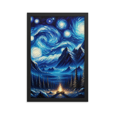 Sternennacht-Stil Ölgemälde der Alpen, himmlische Wirbelmuster - Premium Poster mit Rahmen berge xxx yyy zzz 30.5 x 45.7 cm