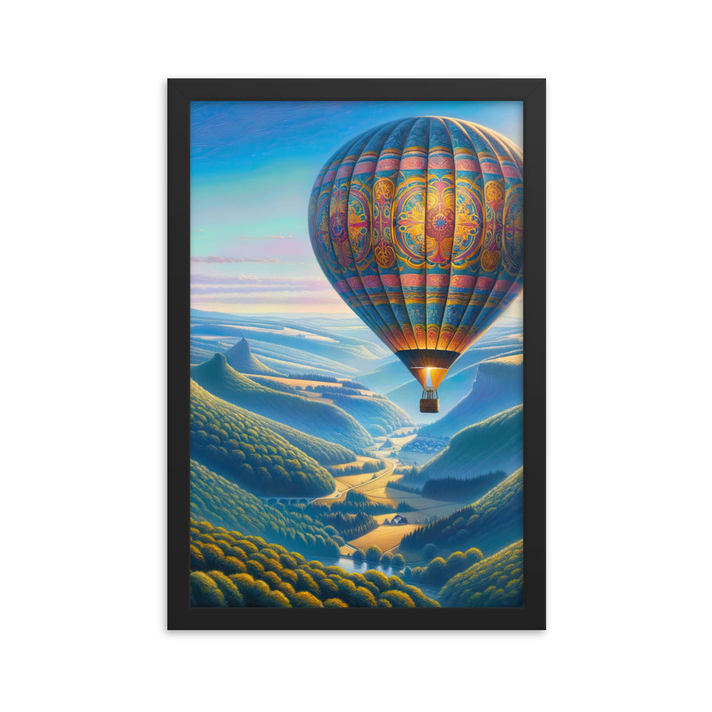 Ölgemälde einer ruhigen Szene mit verziertem Heißluftballon - Premium Poster mit Rahmen berge xxx yyy zzz 30.5 x 45.7 cm