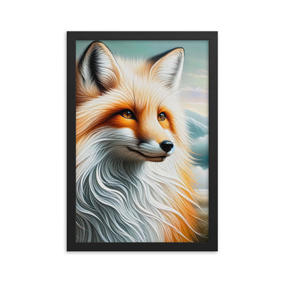 Ölgemälde eines anmutigen, intelligent blickenden Fuchses in Orange-Weiß - Premium Poster mit Rahmen camping xxx yyy zzz 30.5 x 45.7 cm
