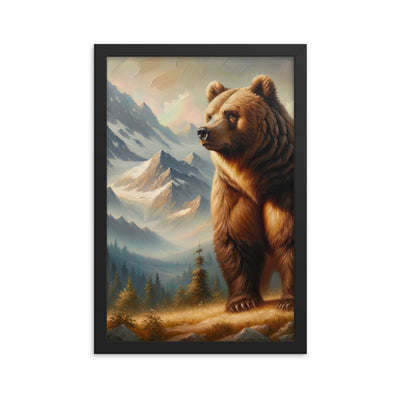 Ölgemälde eines königlichen Bären vor der majestätischen Alpenkulisse - Premium Poster mit Rahmen camping xxx yyy zzz 30.5 x 45.7 cm