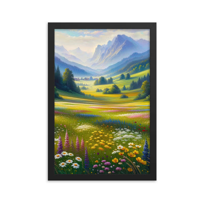 Ölgemälde einer Almwiese, Meer aus Wildblumen in Gelb- und Lilatönen - Premium Poster mit Rahmen berge xxx yyy zzz 30.5 x 45.7 cm