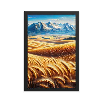 Ölgemälde eines weiten bayerischen Weizenfeldes, golden im Wind (TR) - Premium Poster mit Rahmen xxx yyy zzz 30.5 x 45.7 cm