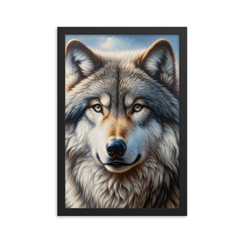 Porträt-Ölgemälde eines prächtigen Wolfes mit faszinierenden Augen (AN) - Premium Poster mit Rahmen xxx yyy zzz 30.5 x 45.7 cm
