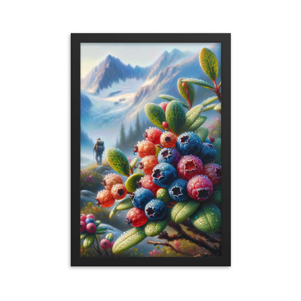 Ölgemälde einer Nahaufnahme von Alpenbeeren in satten Farben und zarten Texturen - Premium Poster mit Rahmen wandern xxx yyy zzz 30.5 x 45.7 cm