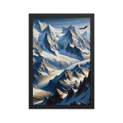 Ölgemälde der Alpen mit hervorgehobenen zerklüfteten Geländen im Licht und Schatten - Premium Poster mit Rahmen berge xxx yyy zzz 30.5 x 45.7 cm