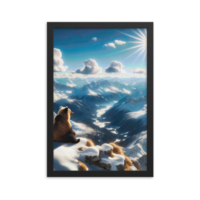 Foto der Alpen im Winter mit Bären auf dem Gipfel, glitzernder Neuschnee unter der Sonne - Premium Poster mit Rahmen camping xxx yyy zzz 30.5 x 45.7 cm