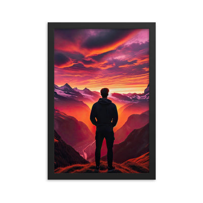 Foto der Schweizer Alpen im Sonnenuntergang, Himmel in surreal glänzenden Farbtönen - Premium Poster mit Rahmen wandern xxx yyy zzz 30.5 x 45.7 cm