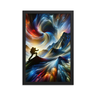 Foto der Alpen in abstrakten Farben mit Bergsteigersilhouette - Premium Poster mit Rahmen wandern xxx yyy zzz 30.5 x 45.7 cm
