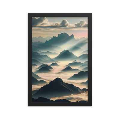 Foto der Alpen im Morgennebel, majestätische Gipfel ragen aus dem Nebel - Premium Poster mit Rahmen berge xxx yyy zzz 30.5 x 45.7 cm